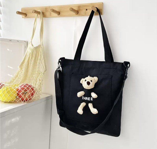 canvas tote bag with pocket and Teddy