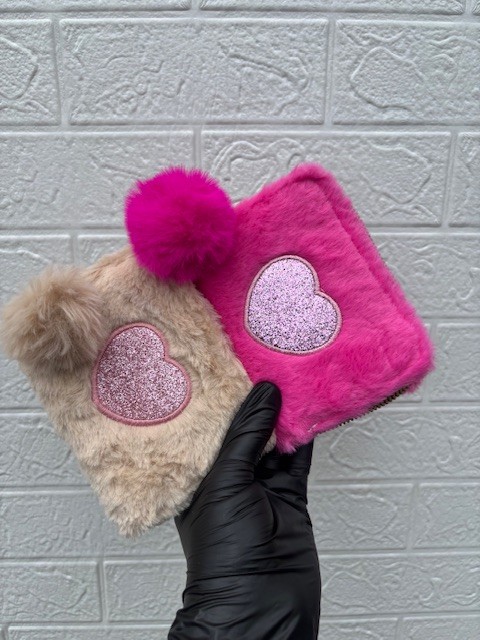 Mini fur purse with love