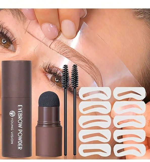 Eye brow stamp with powder and stencil