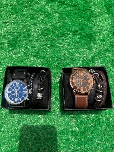 Leather watch and bracelet set
