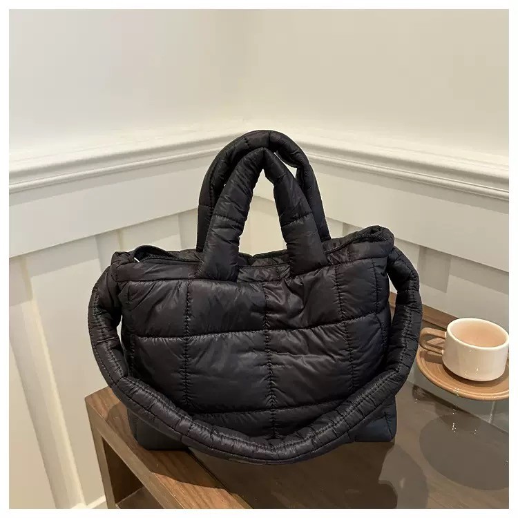 Puffer tote bag with long strap