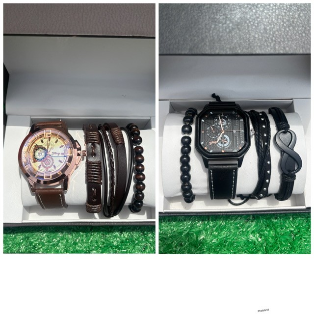 Leather watch and bracelet set