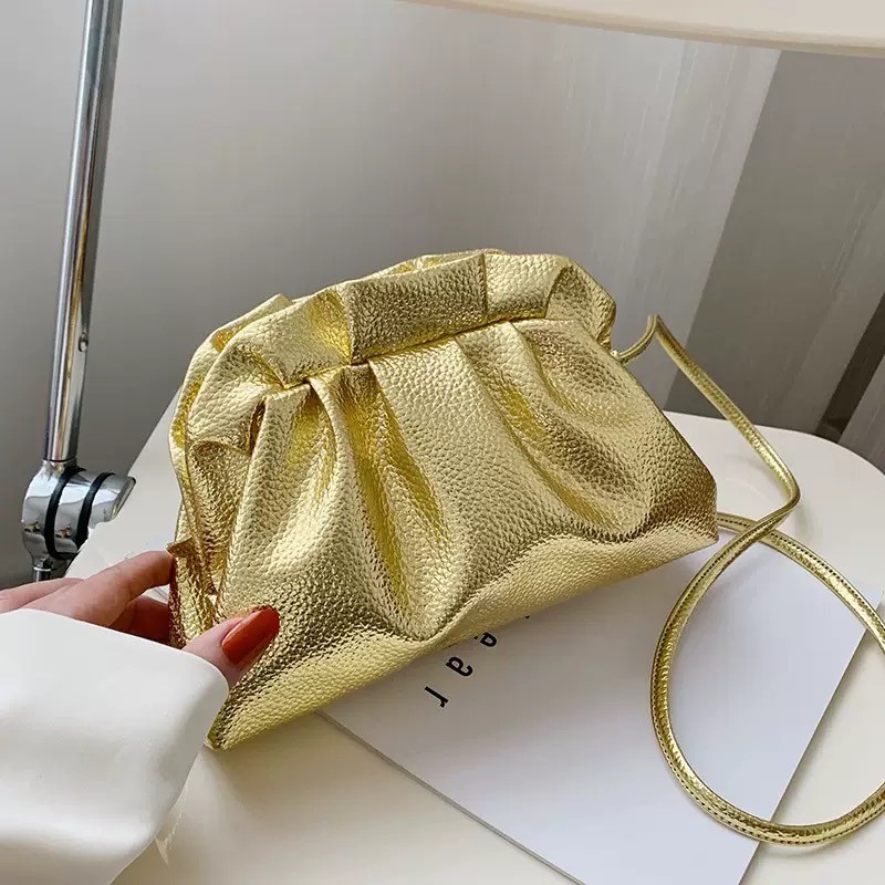 Gold clutch/ bag with long strap