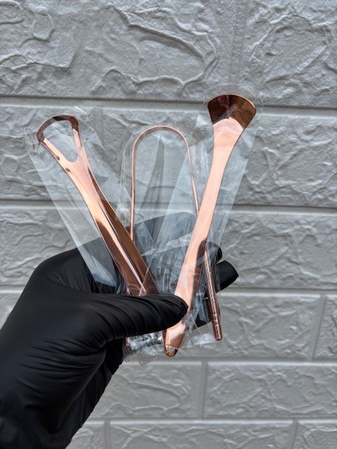 3 in 1 Metallic tongue scraper set type 2