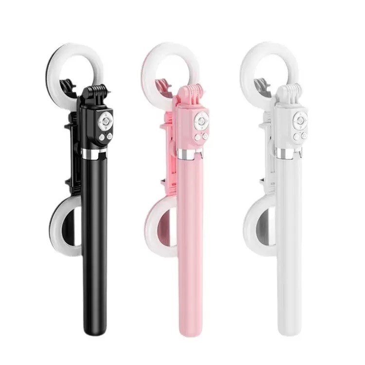 Extra long selfie stick & tripod with 2 ring lights